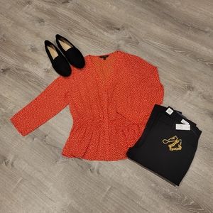 Banana Republic Womens Red Print Smocked Waist Blouse Sz L